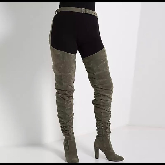 army green thigh high boots